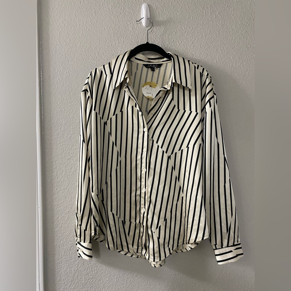 NWT Black & White Stripe Button Down Shirt